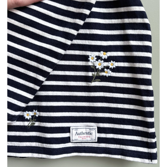 Talbots Authentic Navy White Stripe Floral Daisy Embroidered Cotton Top 2X - Picture 5 of 13